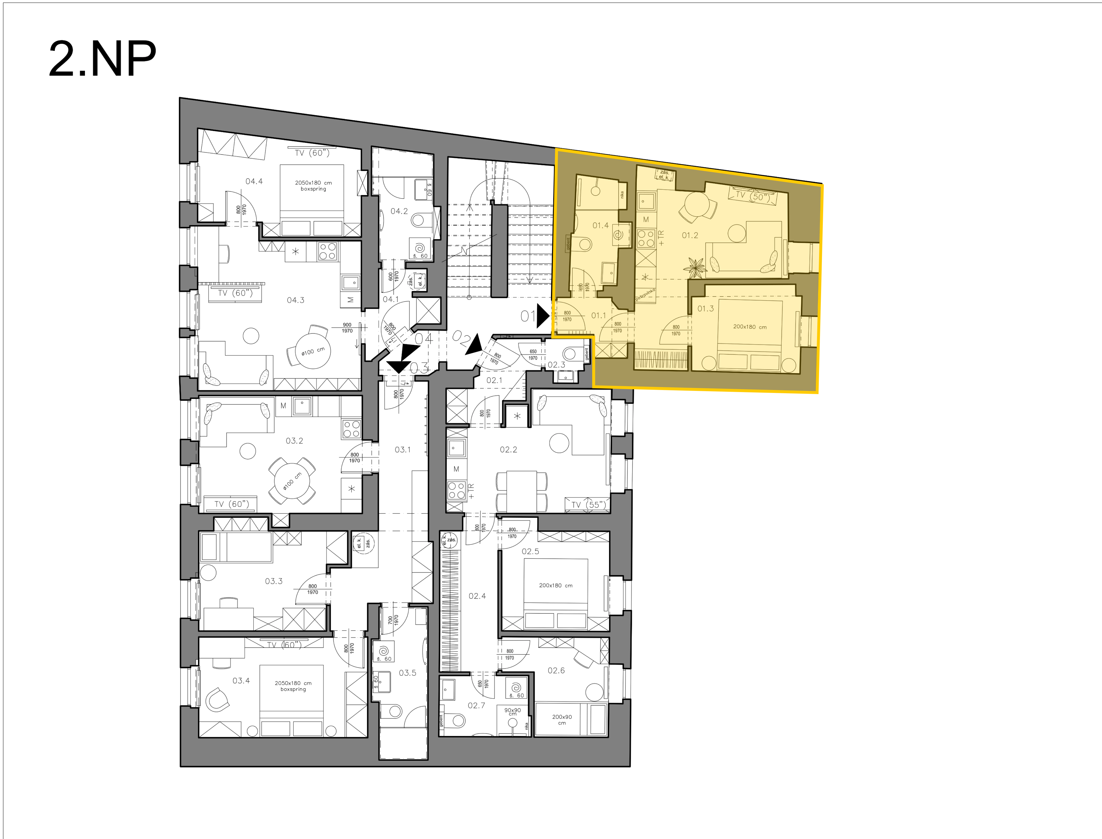 Byt 1 — umístění v 2.NP