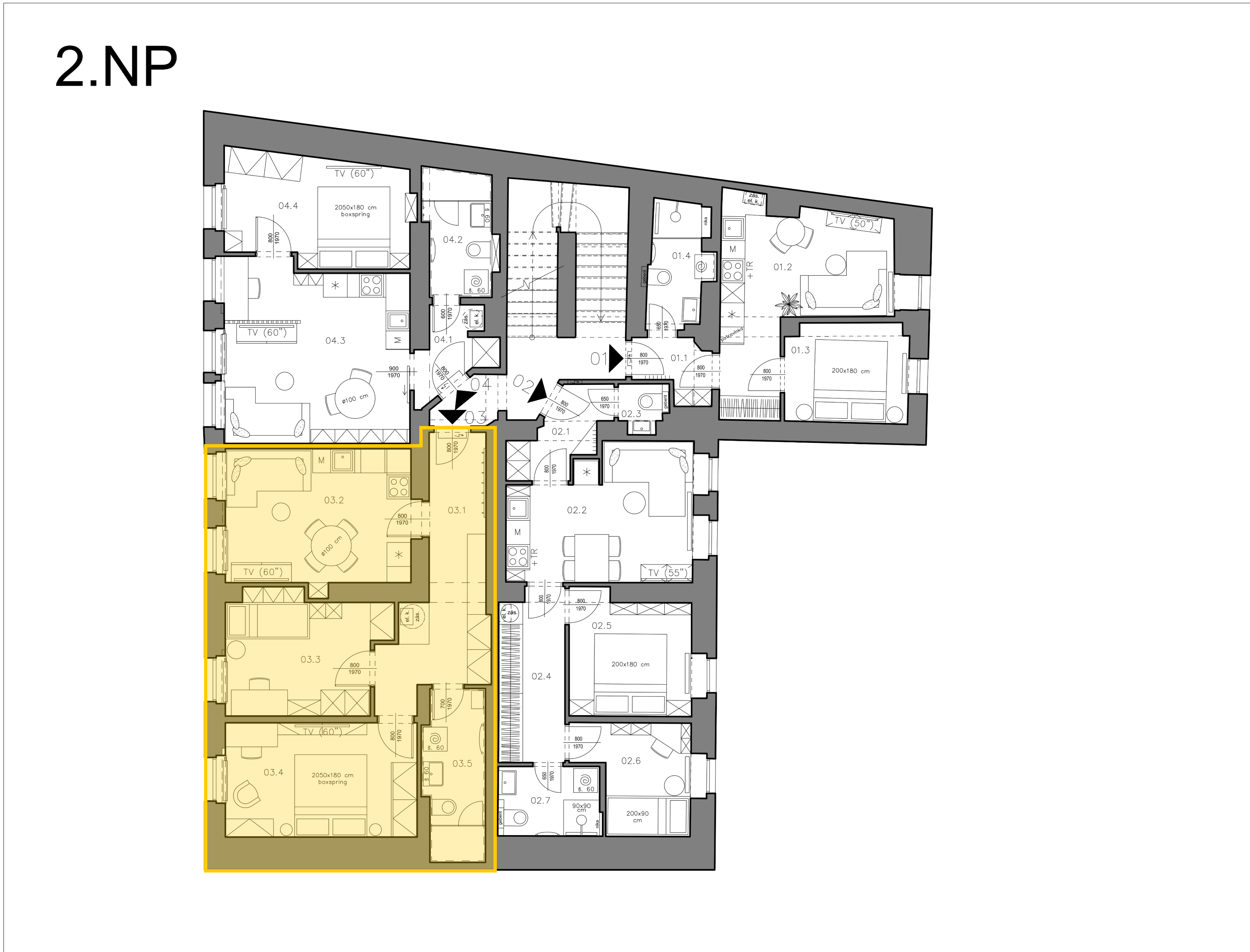 Byt 3 — umístění v 2.NP