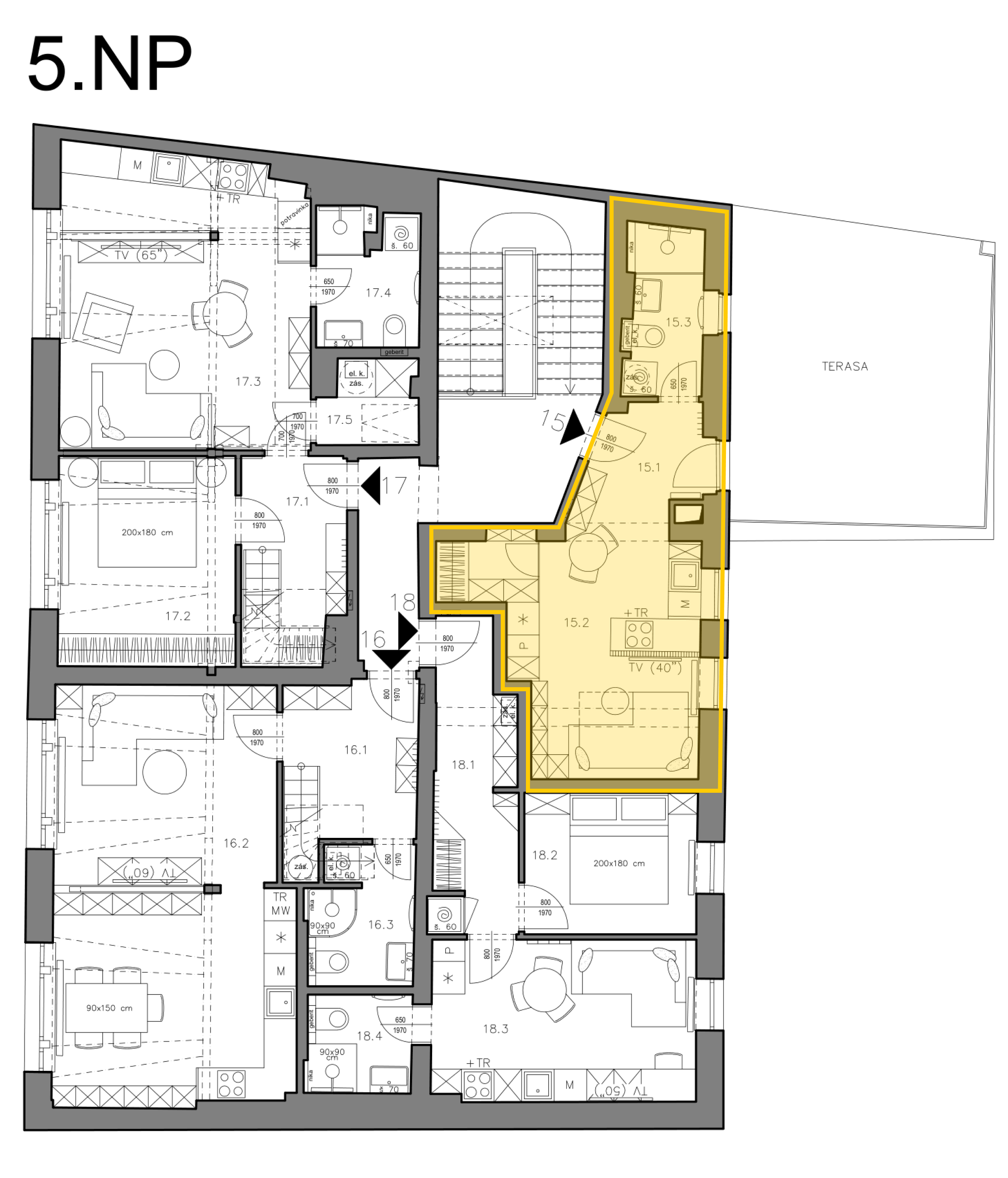 Byt 15 — umístění v 5.NP