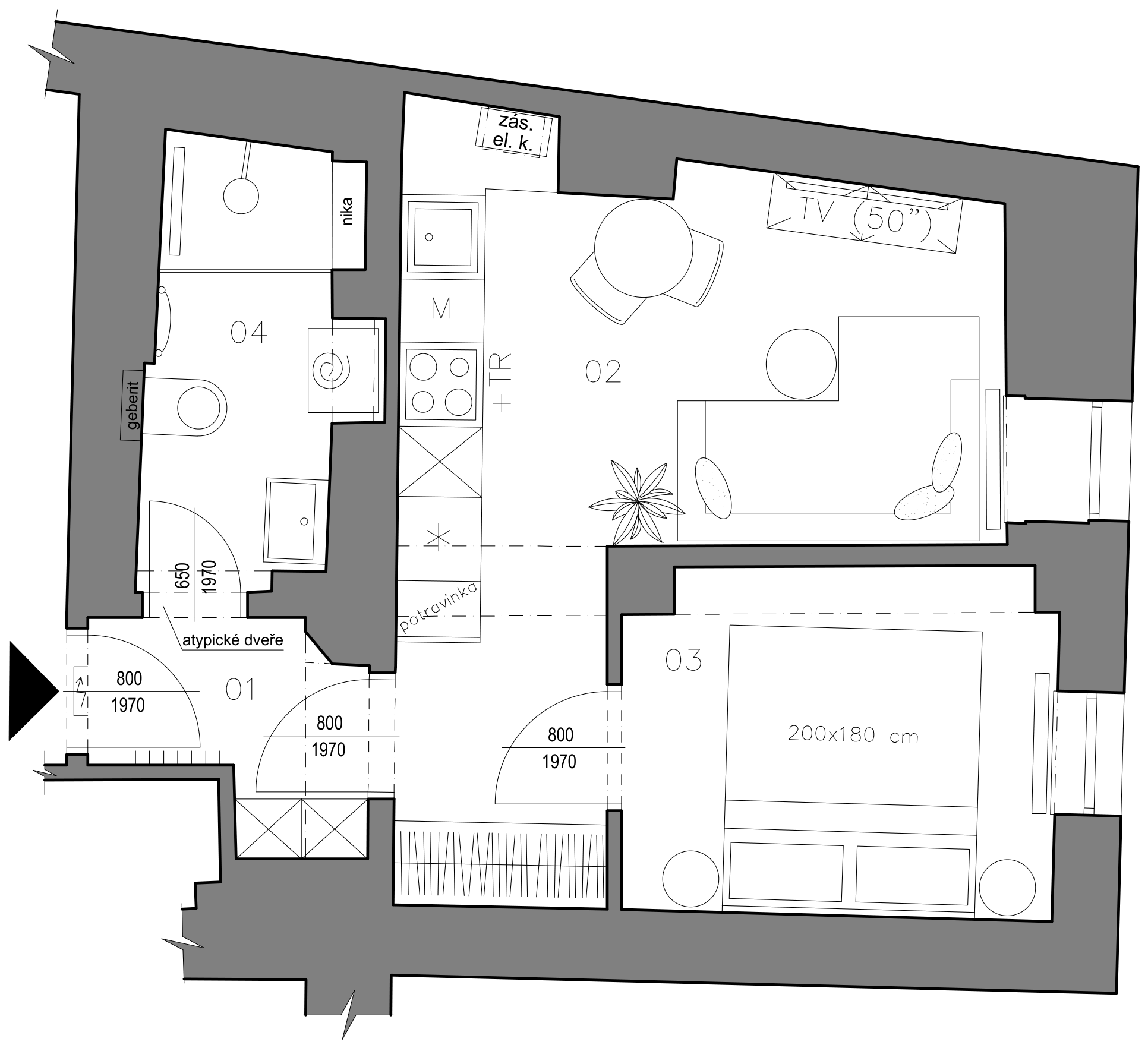 Byt 1 — půdorys dispozice